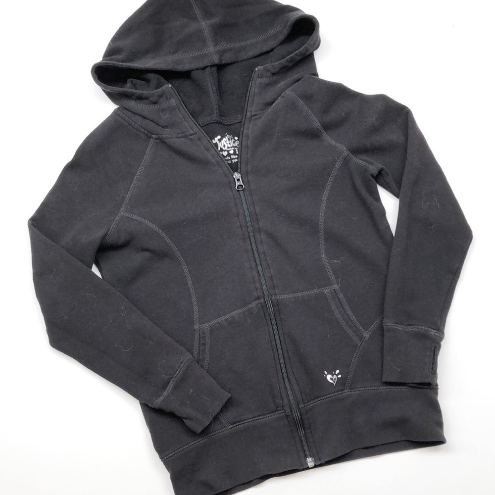 Justice girls black zip up jacket with hood